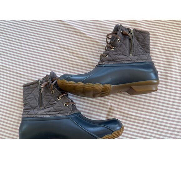 Sperry Women's Saltwater Duck Boots Size 7 Brown Olive Waterproof - Picture 6 of 6